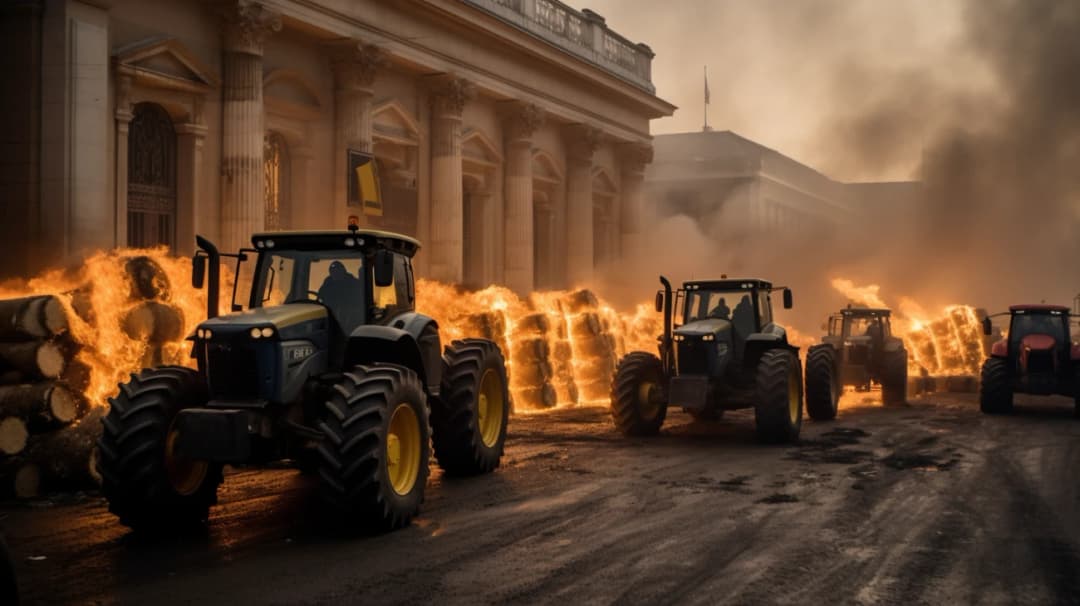 Protest rolników: płomienie i obornik na granicy budynków UE